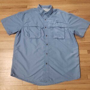 L.L. Bean -  Button Up Shirt Men's Size Large  - Short Sleeve Fishing Blue